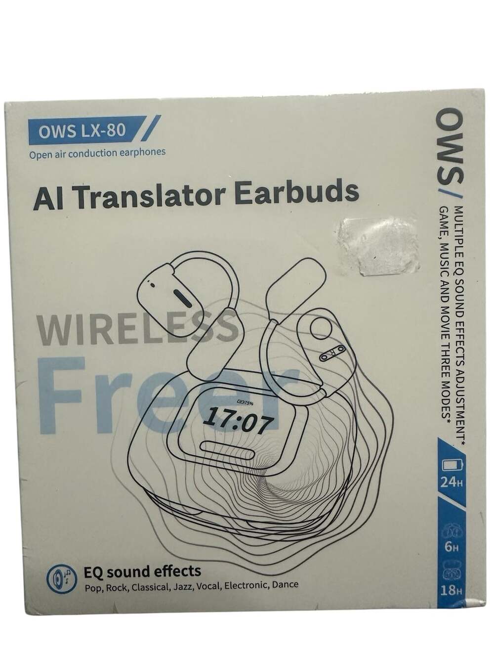 OWS LX-80 Open Air Conduction AI Translator Earbuds with Touchscreen Charging Ca